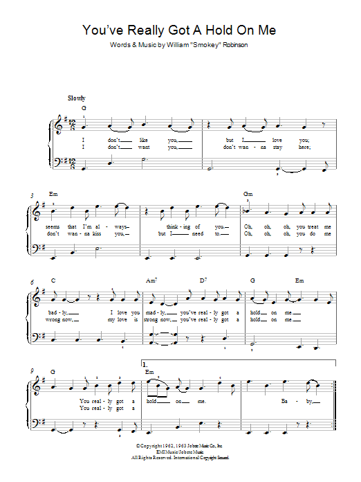 The Miracles You've Really Got A Hold On Me Sheet Music Notes & Chords for Beginner Piano - Download or Print PDF