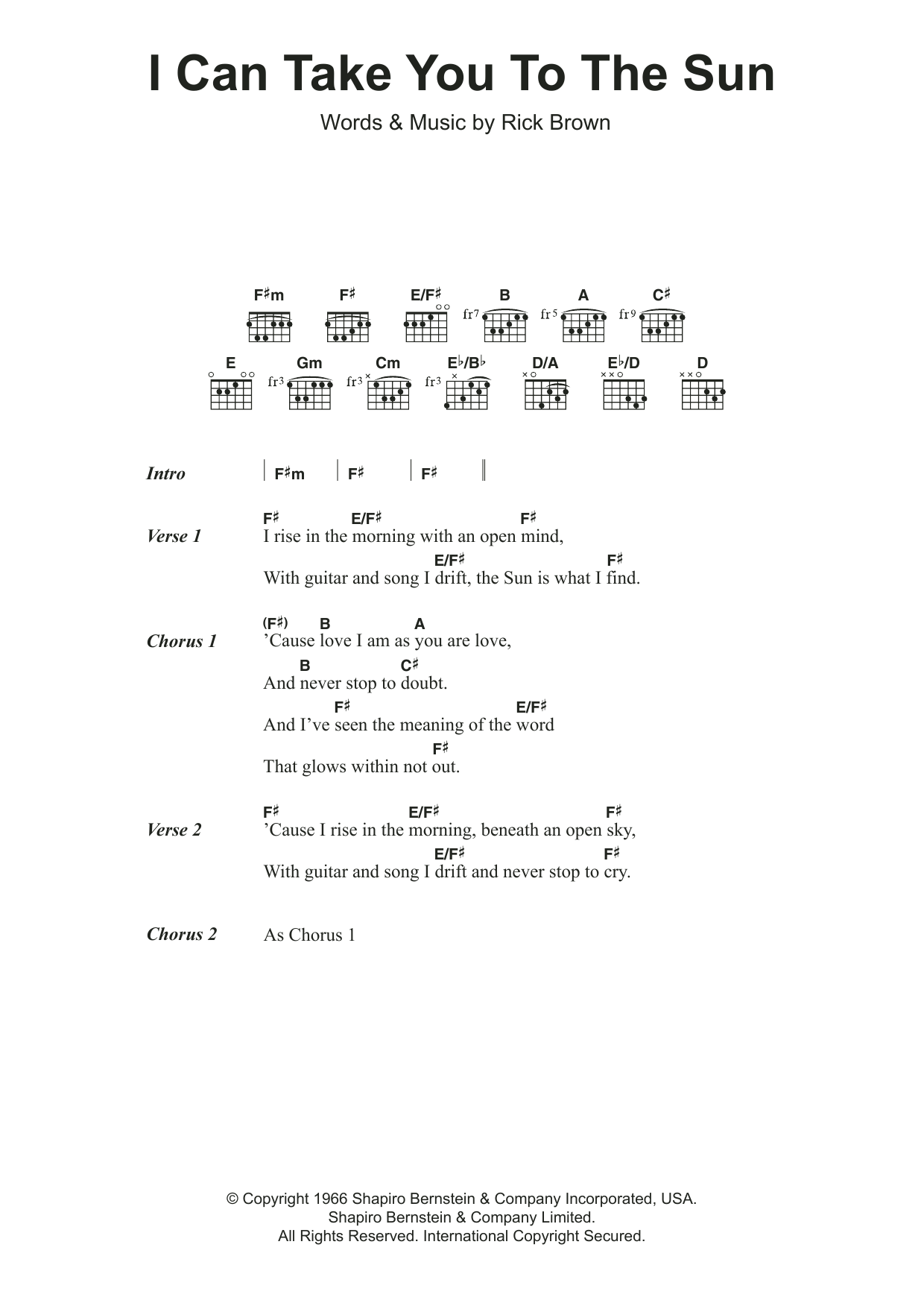 The Misunderstood I Can Take You To The Sun Sheet Music Notes & Chords for Lyrics & Chords - Download or Print PDF