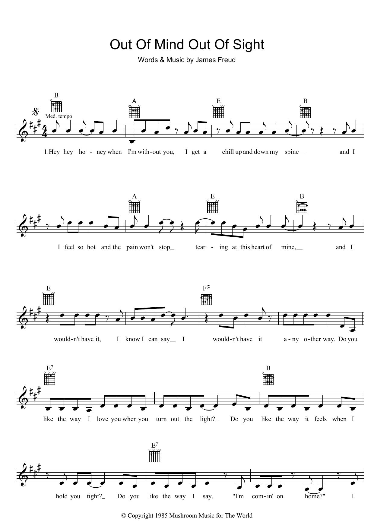 The Models Out Of Mind, Out Of Sight Sheet Music Notes & Chords for Melody Line, Lyrics & Chords - Download or Print PDF