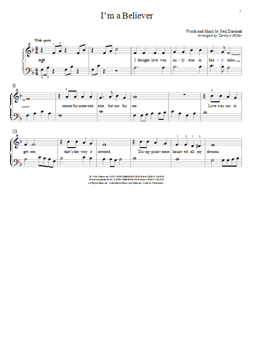 The Monkees I'm A Believer Sheet Music Notes & Chords for Educational Piano - Download or Print PDF