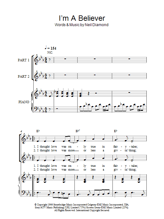 The Monkees I'm A Believer (arr. Rick Hein) Sheet Music Notes & Chords for 2-Part Choir - Download or Print PDF