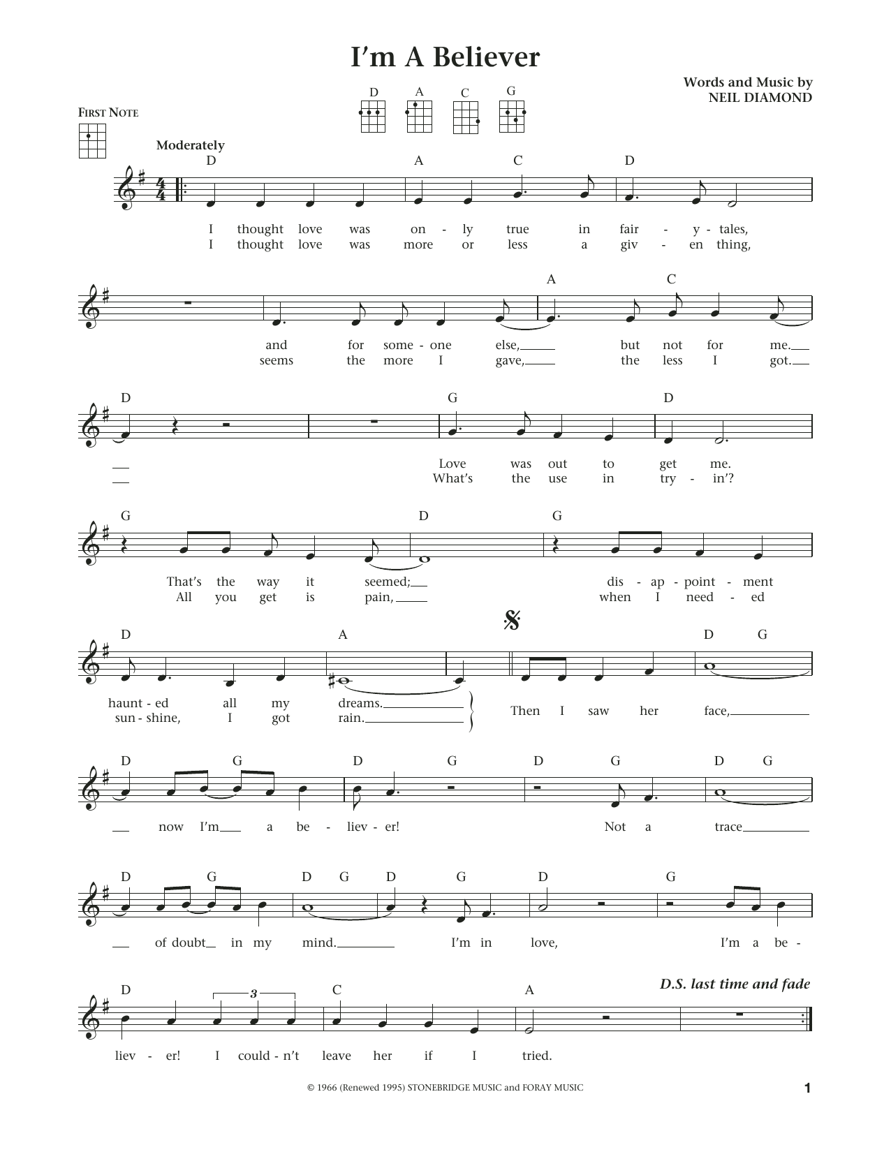 The Monkees I'm A Believer (from The Daily Ukulele) (arr. Liz and Jim Beloff) Sheet Music Notes & Chords for Ukulele - Download or Print PDF