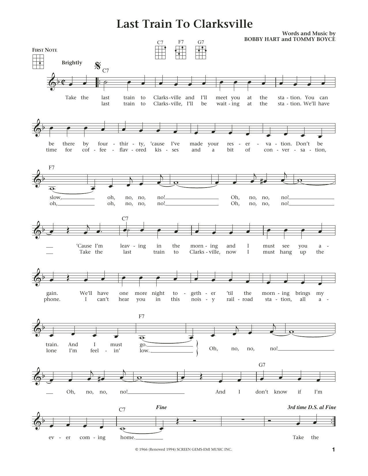 The Monkees Last Train To Clarksville (from The Daily Ukulele) (arr. Liz and Jim Beloff) Sheet Music Notes & Chords for Ukulele - Download or Print PDF