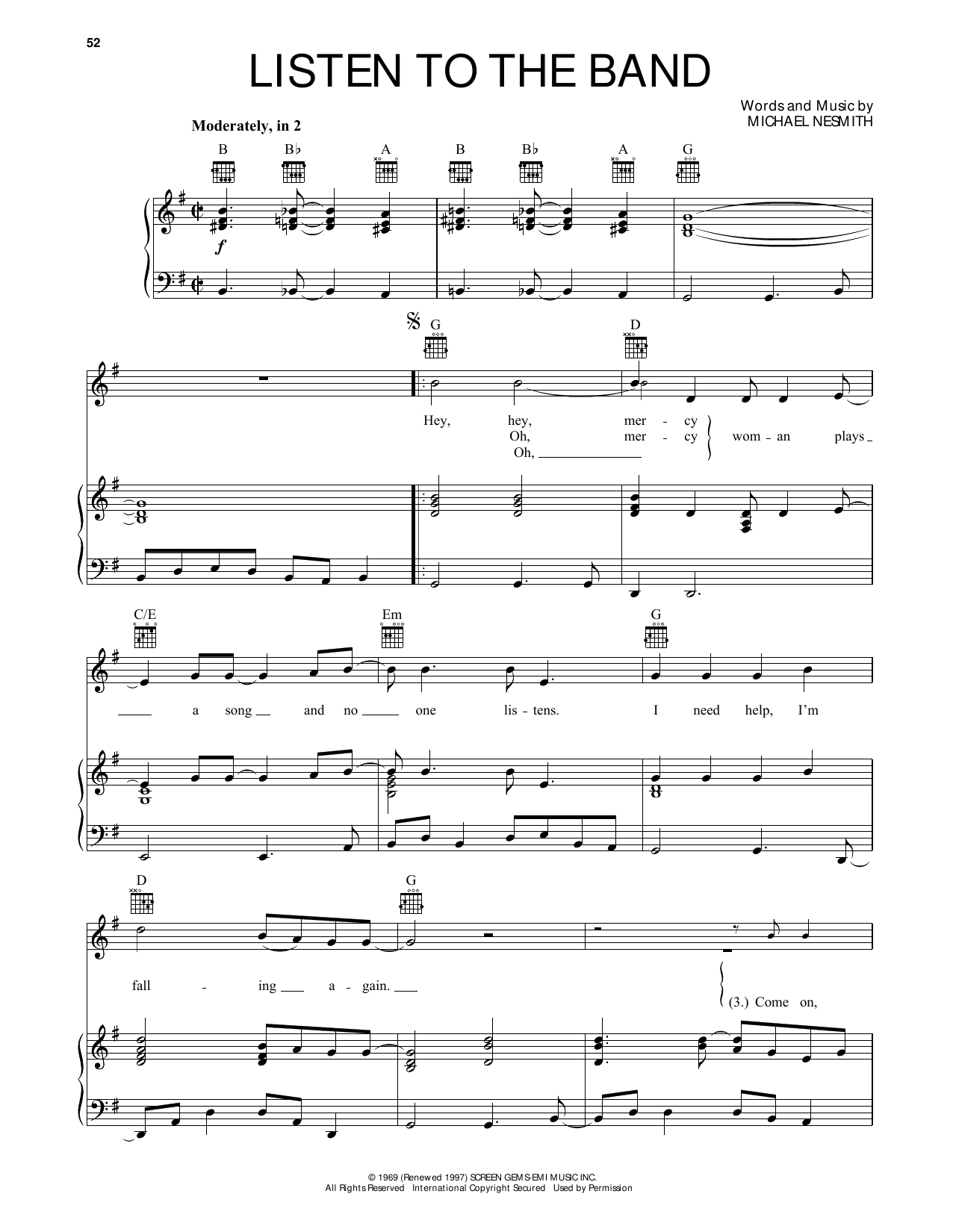 The Monkees Listen To The Band Sheet Music Notes & Chords for Piano, Vocal & Guitar (Right-Hand Melody) - Download or Print PDF The Monkees Listen To The Band Sheet Music Notes & Chords for Piano, Vocal & Guitar (Right-Hand Melody) - Download or Print PDF