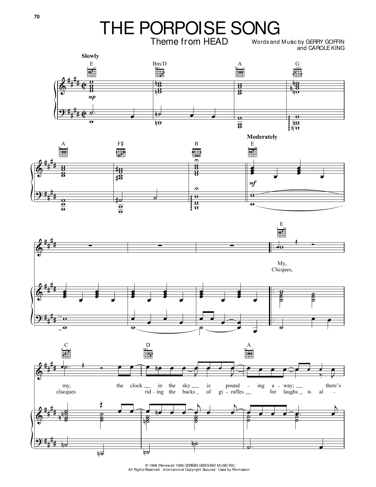 The Monkees The Porpoise Song Sheet Music Notes & Chords for Piano, Vocal & Guitar (Right-Hand Melody) - Download or Print PDF