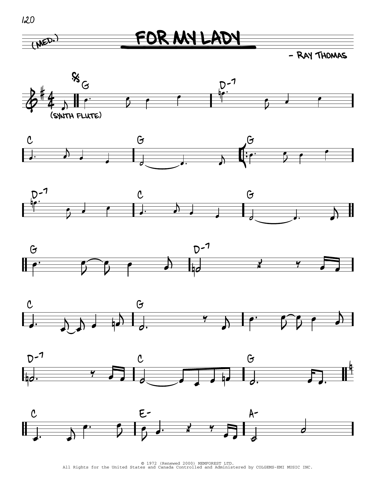 The Moody Blues For My Lady Sheet Music Notes & Chords for Real Book – Melody & Chords - Download or Print PDF