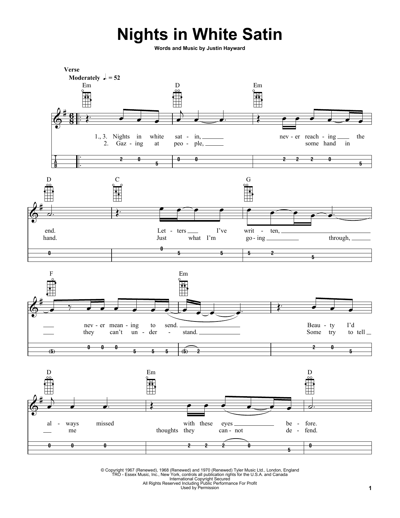 The Moody Blues Nights In White Satin (arr. Bobby Westfall) Sheet Music Notes & Chords for Mandolin - Download or Print PDF