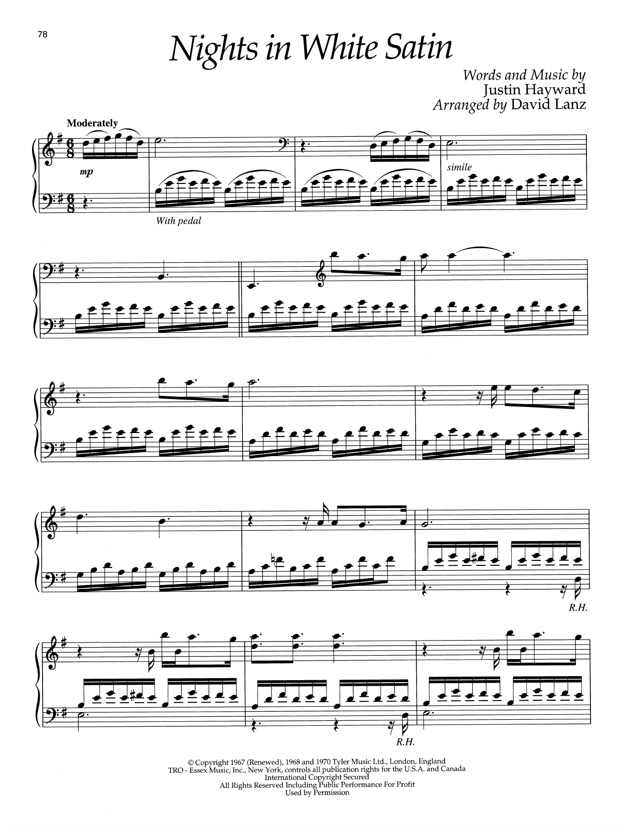The Moody Blues Nights In White Satin (arr. David Lanz) Sheet Music Notes & Chords for Piano Solo - Download or Print PDF
