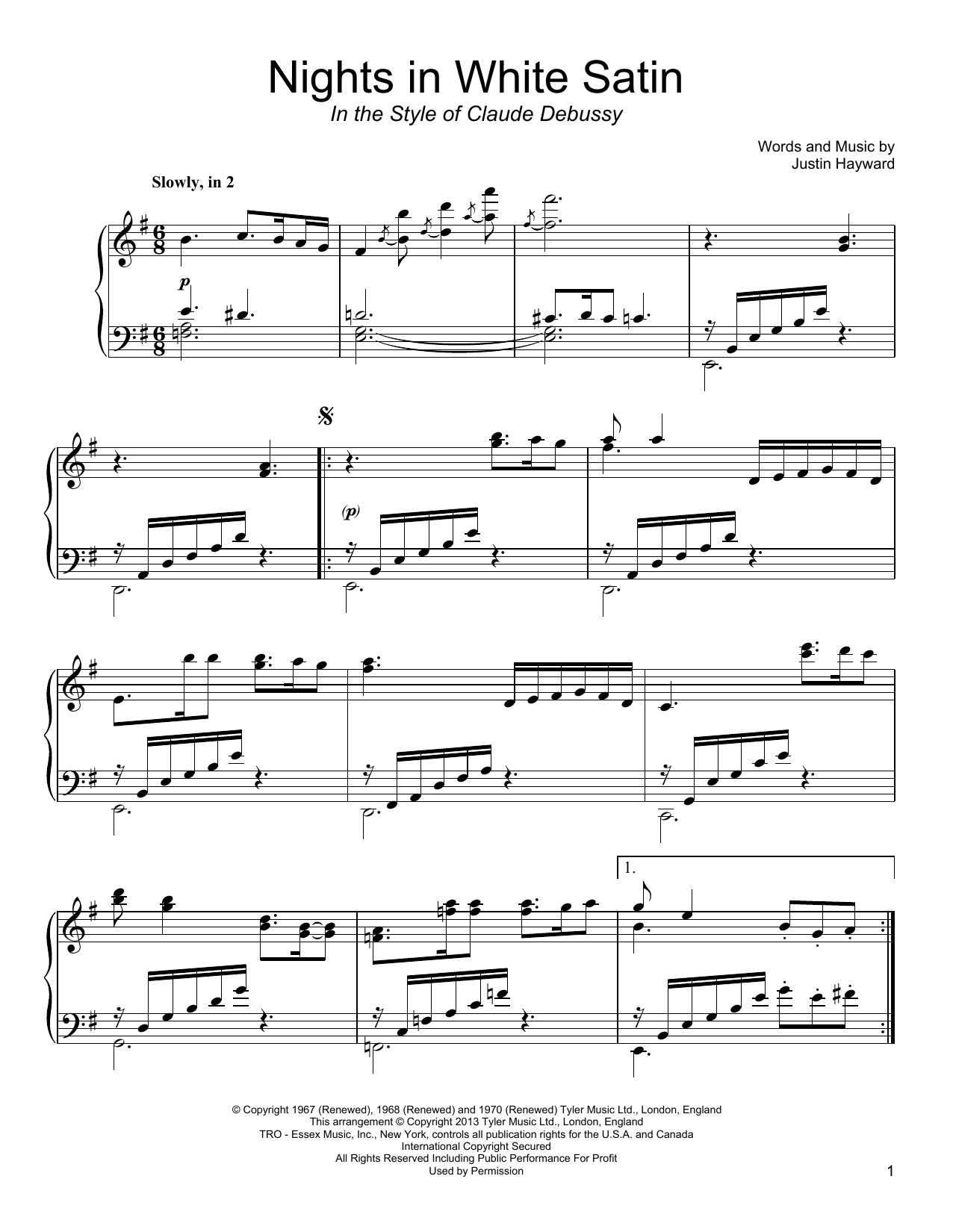 The Moody Blues Nights In White Satin Sheet Music Notes & Chords for Piano - Download or Print PDF