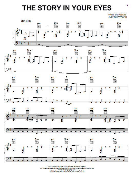 The Moody Blues The Story In Your Eyes Sheet Music Notes & Chords for Piano, Vocal & Guitar (Right-Hand Melody) - Download or Print PDF
