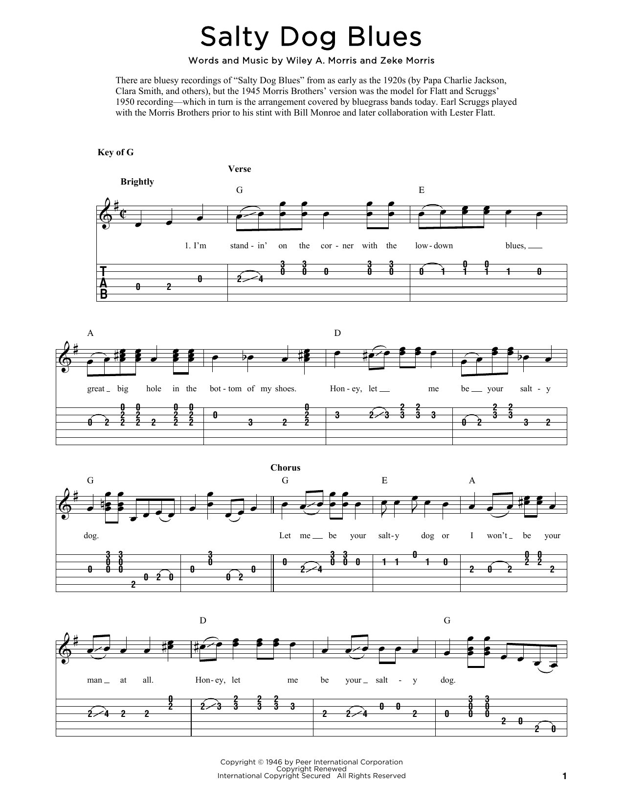 The Morris Brothers Salty Dog Blues (arr. Fred Sokolow) Sheet Music Notes & Chords for Solo Guitar Tab - Download or Print PDF