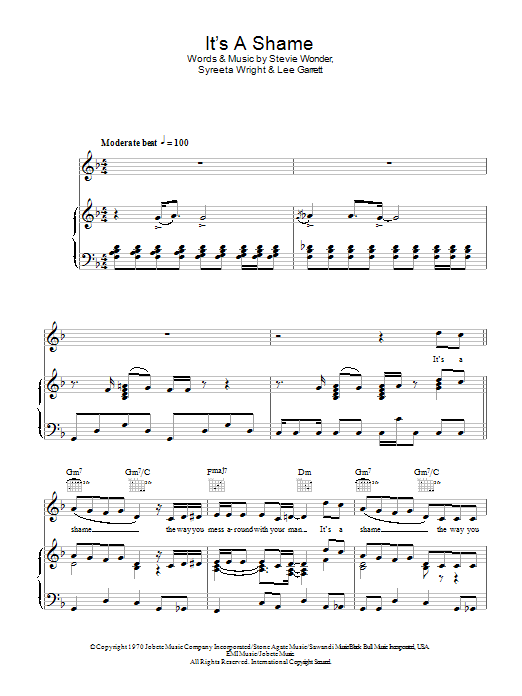 The Motown Singers It's A Shame Sheet Music Notes & Chords for Piano, Vocal & Guitar (Right-Hand Melody) - Download or Print PDF