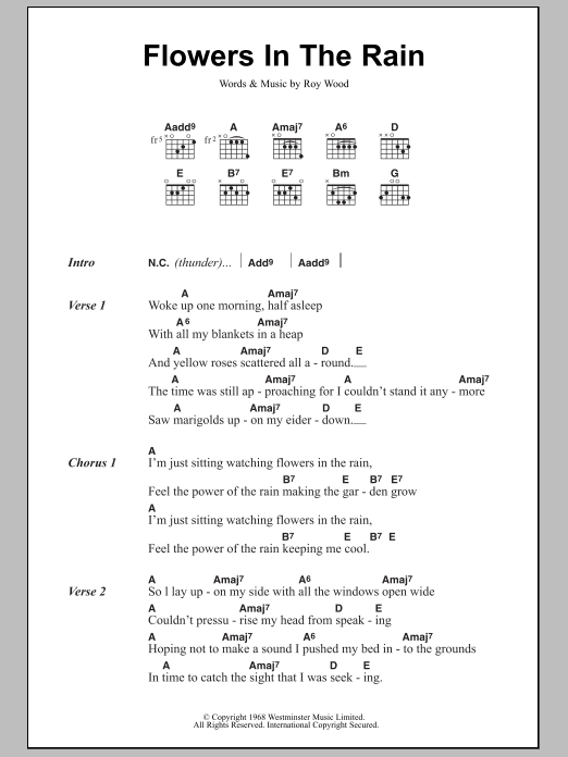 The Move Flowers In The Rain Sheet Music Notes & Chords for Lyrics & Chords - Download or Print PDF