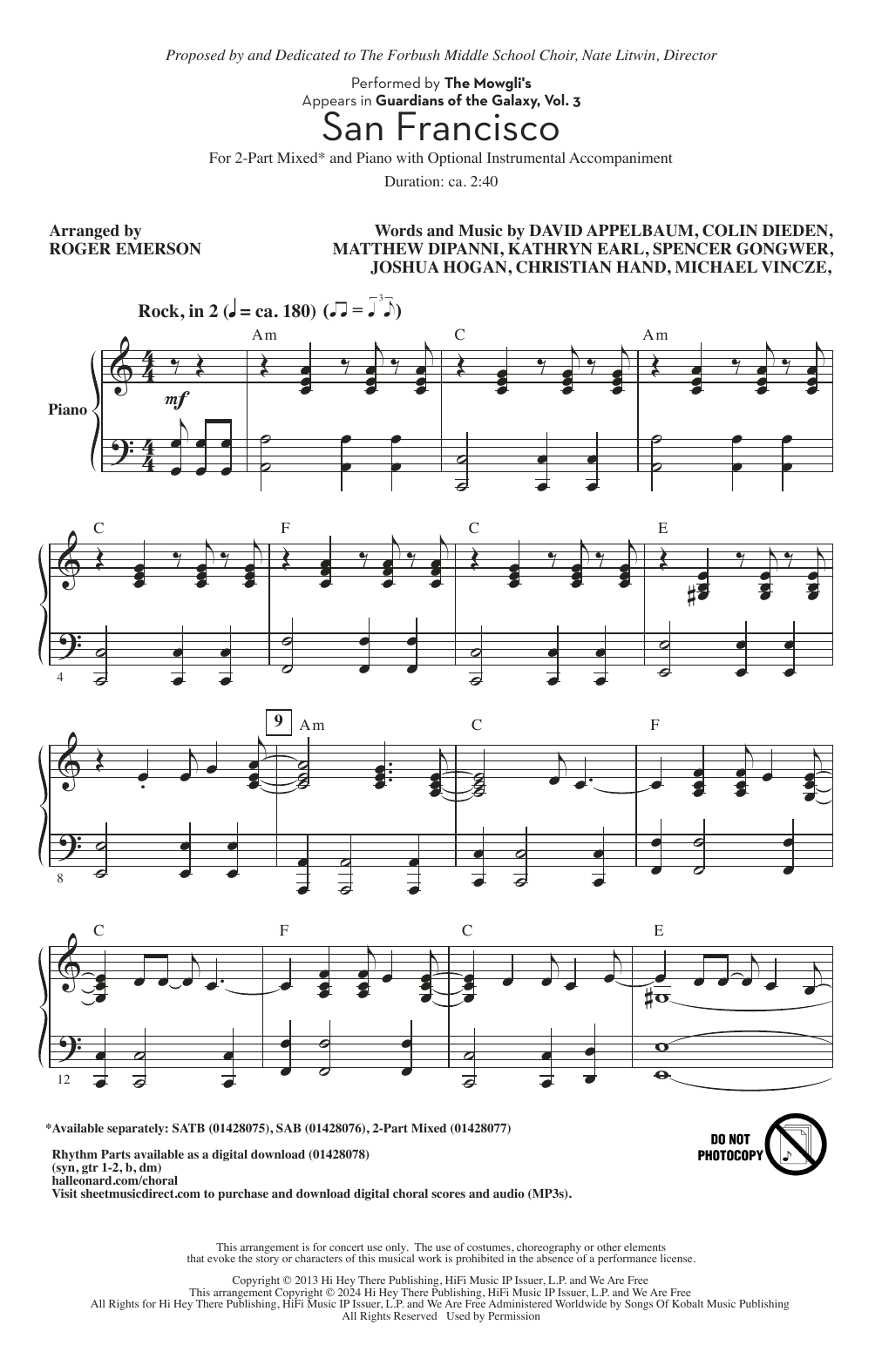 The Mowgli's San Francisco (arr. Roger Emerson) Sheet Music Notes & Chords for 2-Part Choir - Download or Print PDF