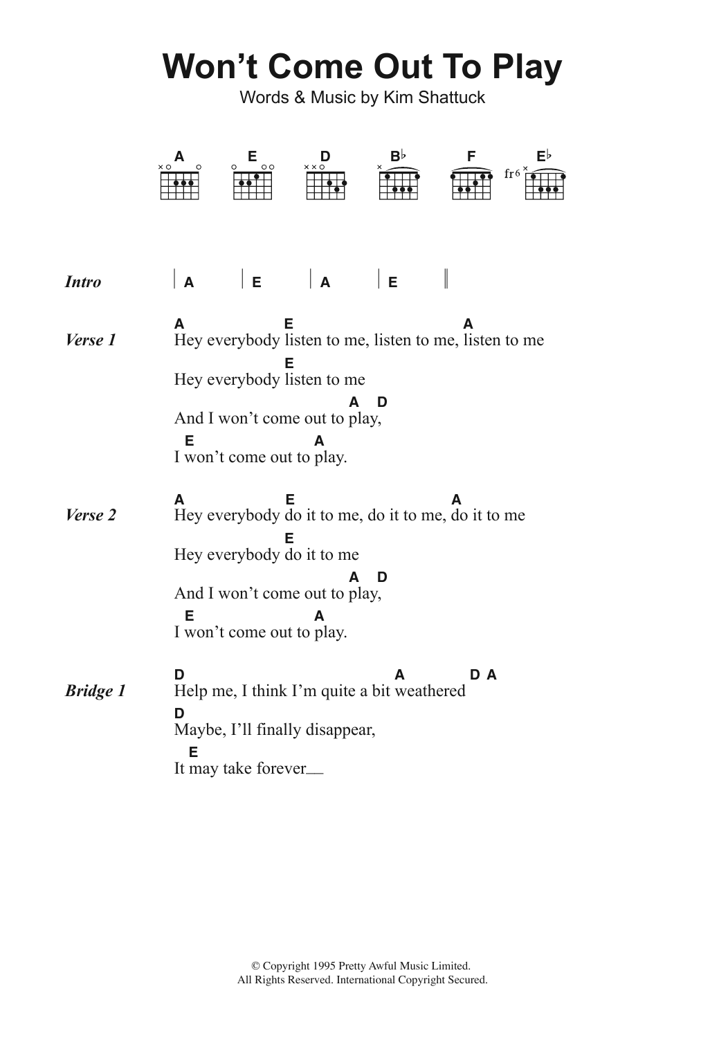 The Muffs Won't Come Out To Play Sheet Music Notes & Chords for Lyrics & Chords - Download or Print PDF