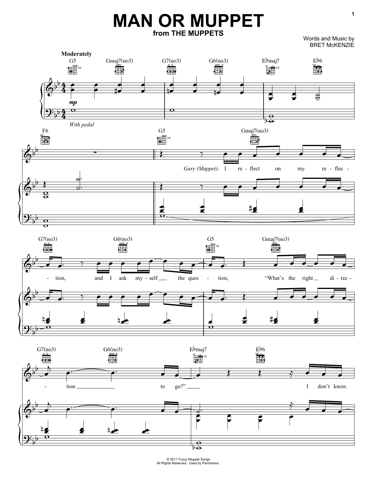 The Muppets Man Or Muppet Sheet Music Notes & Chords for Piano, Vocal & Guitar (Right-Hand Melody) - Download or Print PDF