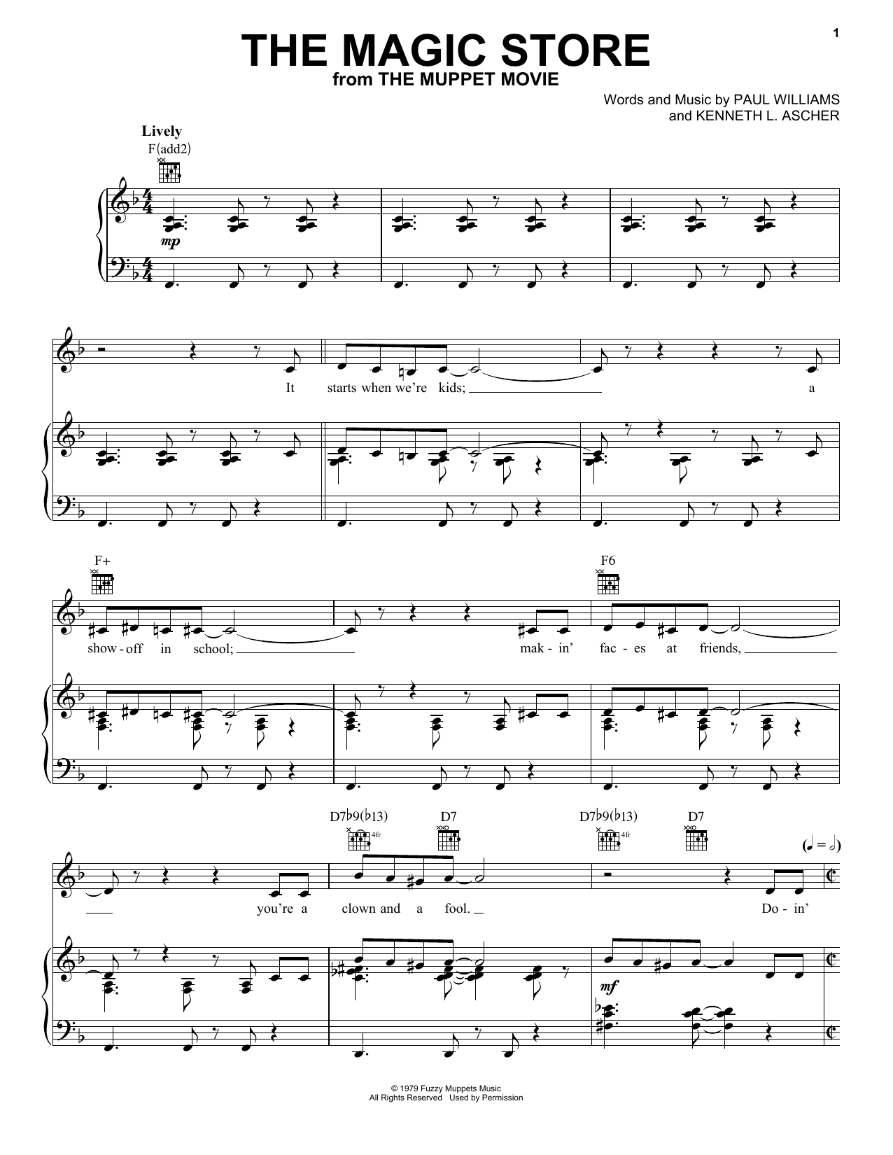 The Muppets The Magic Store (from The Muppet Movie) Sheet Music Notes & Chords for Piano, Vocal & Guitar Chords (Right-Hand Melody) - Download or Print PDF