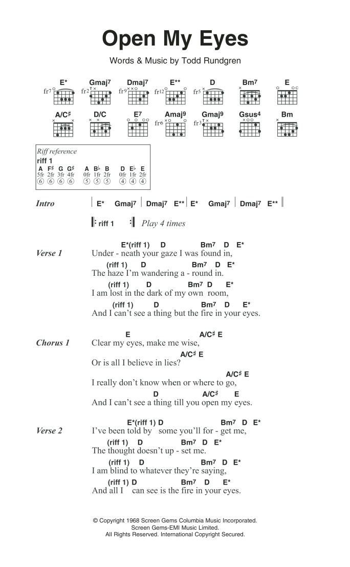 The Nazz Open My Eyes Sheet Music Notes & Chords for Lyrics & Chords - Download or Print PDF