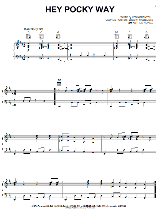 The Neville Brothers Hey Pocky Way Sheet Music Notes & Chords for Piano, Vocal & Guitar (Right-Hand Melody) - Download or Print PDF