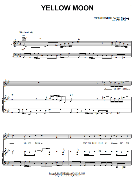 The Neville Brothers Yellow Moon Sheet Music Notes & Chords for Piano, Vocal & Guitar (Right-Hand Melody) - Download or Print PDF