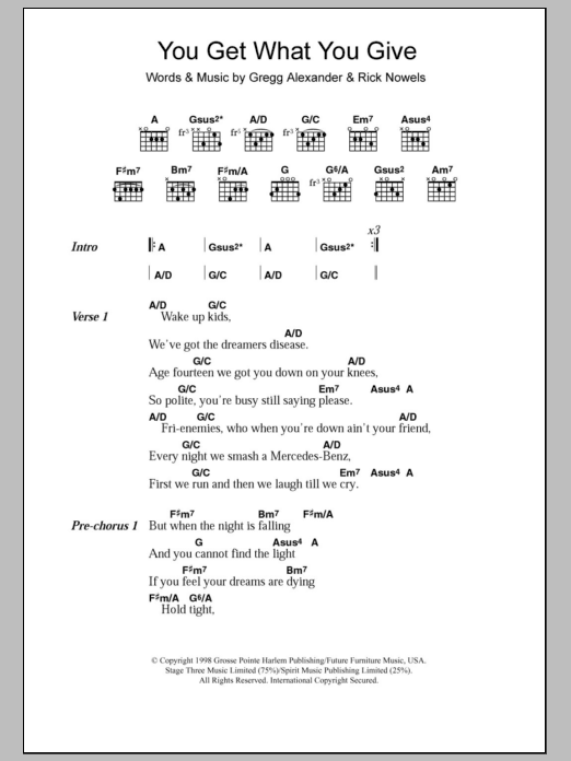 New Radicals You Get What You Give Sheet Music Notes & Chords for Lyrics & Chords - Download or Print PDF