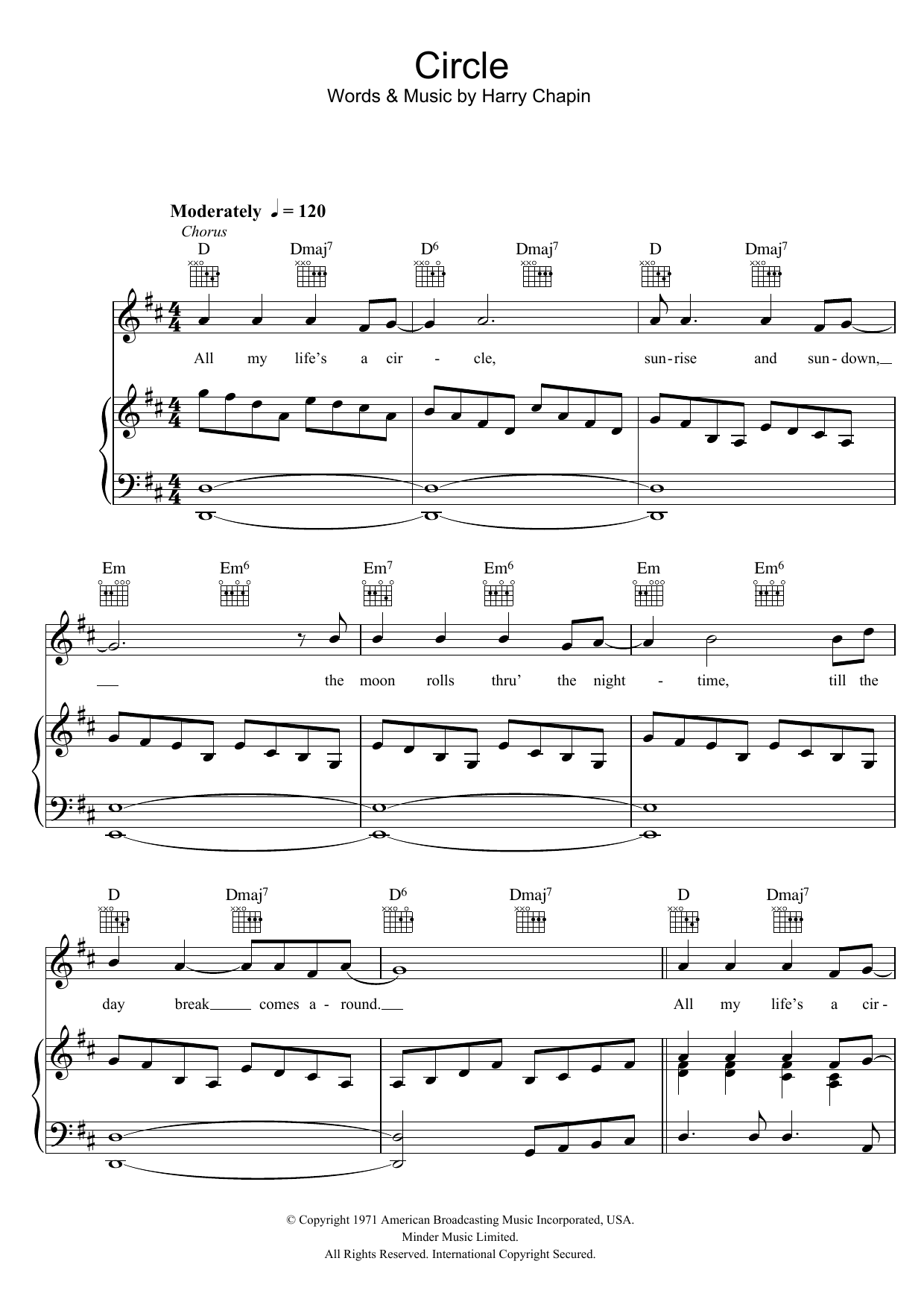 The New Seekers Circles Sheet Music Notes & Chords for Piano, Vocal & Guitar (Right-Hand Melody) - Download or Print PDF