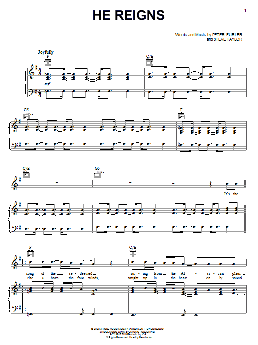 Newsboys He Reigns Sheet Music Notes & Chords for Piano, Vocal & Guitar (Right-Hand Melody) - Download or Print PDF