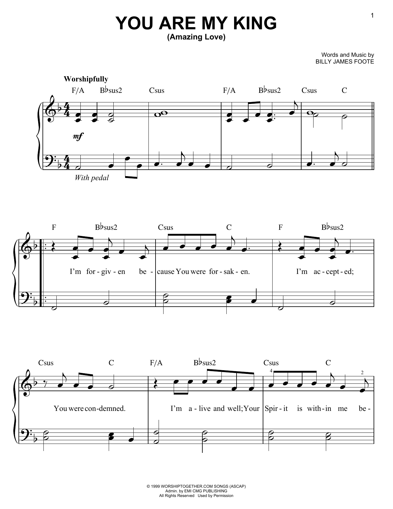 Newsboys You Are My King (Amazing Love) Sheet Music Notes & Chords for Piano, Vocal & Guitar (Right-Hand Melody) - Download or Print PDF