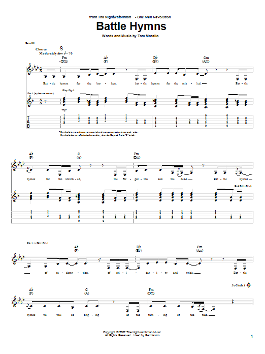 The Nightwatchman Battle Hymns Sheet Music Notes & Chords for Guitar Tab - Download or Print PDF The Nightwatchman Battle Hymns Sheet Music Notes & Chords for Guitar Tab - Download or Print PDF