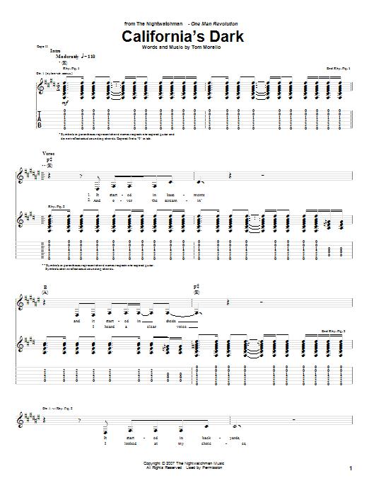 The Nightwatchman California's Dark Sheet Music Notes & Chords for Guitar Tab - Download or Print PDF The Nightwatchman California's Dark Sheet Music Notes & Chords for Guitar Tab - Download or Print PDF