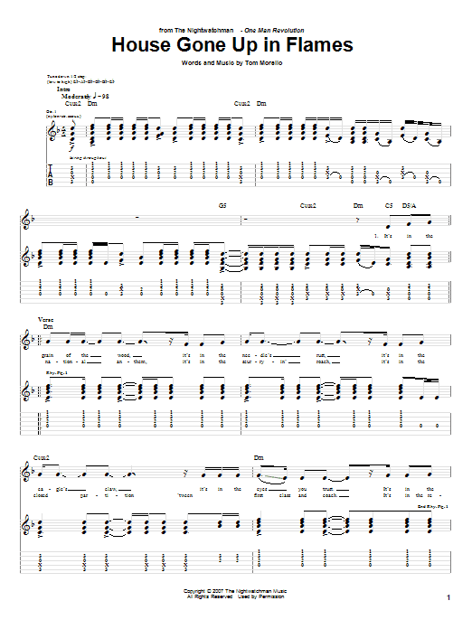 The Nightwatchman House Gone Up In Flames Sheet Music Notes & Chords for Guitar Tab - Download or Print PDF The Nightwatchman House Gone Up In Flames Sheet Music Notes & Chords for Guitar Tab - Download or Print PDF