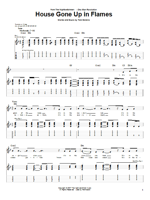 The Nightwatchman House Gone Up In Flames Sheet Music Notes & Chords for Guitar Tab - Download or Print PDF