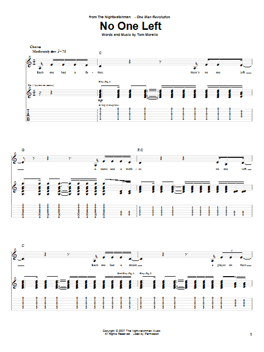 The Nightwatchman No One Left Sheet Music Notes & Chords for Guitar Tab - Download or Print PDF The Nightwatchman No One Left Sheet Music Notes & Chords for Guitar Tab - Download or Print PDF