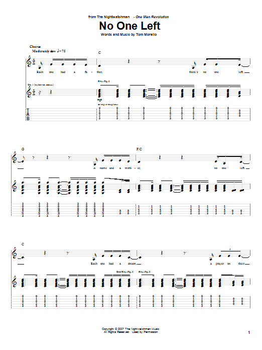 The Nightwatchman No One Left Sheet Music Notes & Chords for Guitar Tab - Download or Print PDF