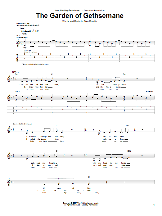 The Nightwatchman The Garden Of Gethsemane Sheet Music Notes & Chords for Guitar Tab - Download or Print PDF
