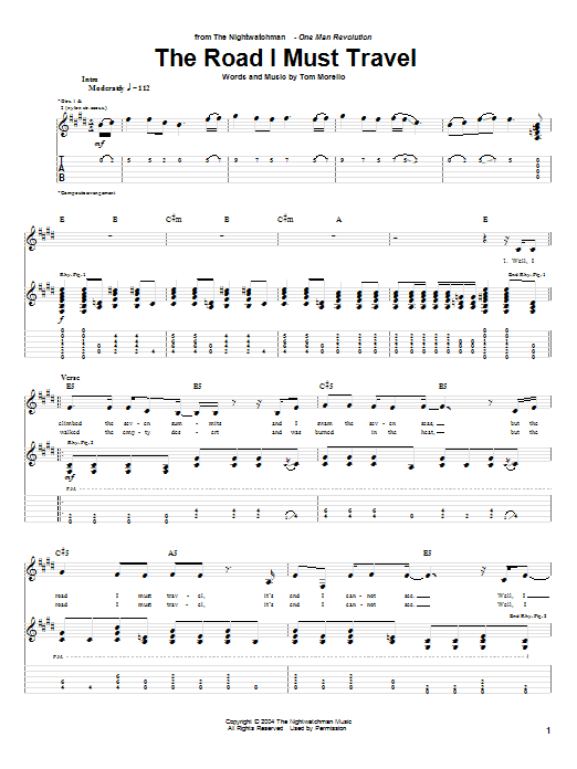 The Nightwatchman The Road I Must Travel Sheet Music Notes & Chords for Easy Guitar Tab - Download or Print PDF