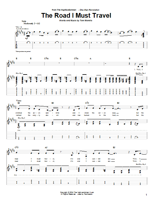 The Nightwatchman The Road I Must Travel Sheet Music Notes & Chords for Guitar Tab - Download or Print PDF