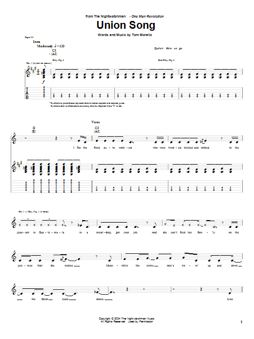 The Nightwatchman Union Song Sheet Music Notes & Chords for Guitar Tab - Download or Print PDF The Nightwatchman Union Song Sheet Music Notes & Chords for Guitar Tab - Download or Print PDF