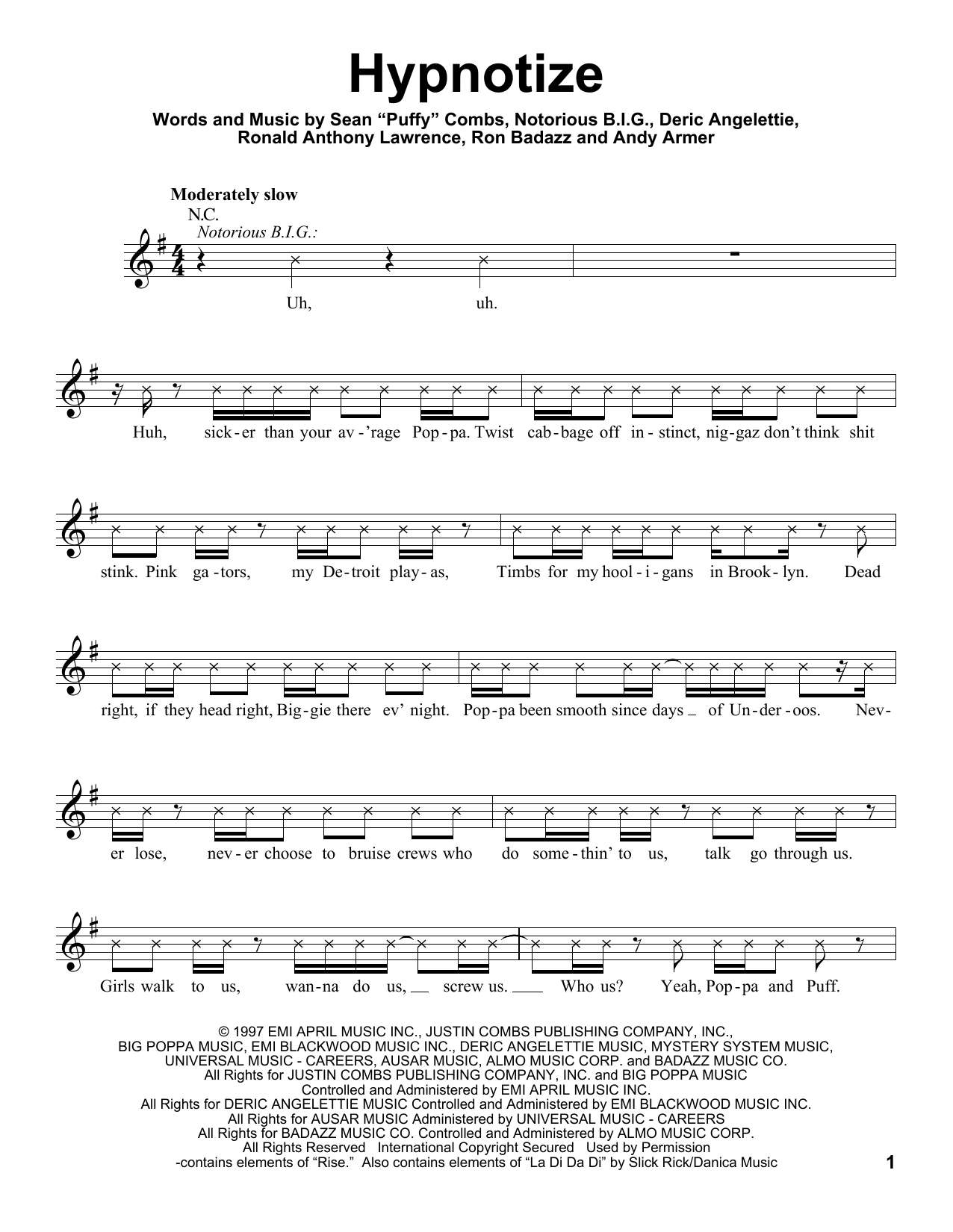 The Notorious B.I.G. Hypnotize Sheet Music Notes & Chords for Voice - Download or Print PDF