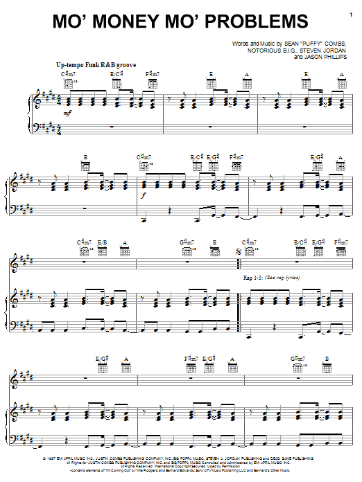 The Notorious B.I.G. Mo' Money Mo' Problems Sheet Music Notes & Chords for Piano, Vocal & Guitar (Right-Hand Melody) - Download or Print PDF