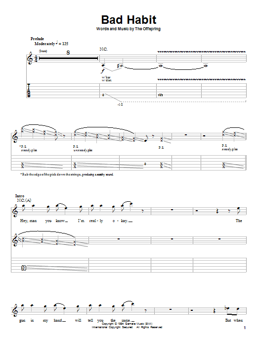 The Offspring Bad Habit Sheet Music Notes & Chords for Guitar Tab Play-Along - Download or Print PDF
