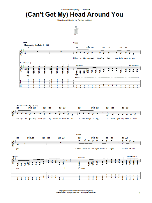 The Offspring (Can't Get My) Head Around You Sheet Music Notes & Chords for Easy Guitar Tab - Download or Print PDF