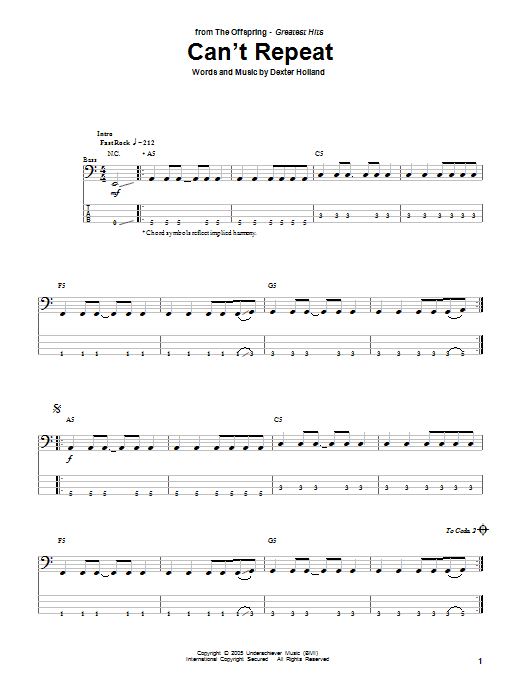 The Offspring Can't Repeat sheet music notes and chords. Download Printable PDF.