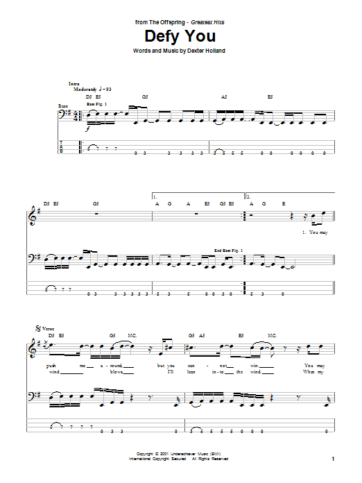 The Offspring Defy You Sheet Music Notes & Chords for Guitar Tab - Download or Print PDF