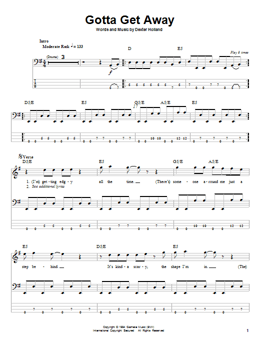 The Offspring Gotta Get Away Sheet Music Notes & Chords for Guitar Tab Play-Along - Download or Print PDF