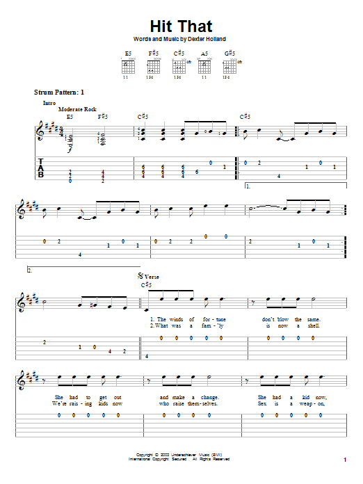 The Offspring Hit That Sheet Music Notes & Chords for Guitar Tab Play-Along - Download or Print PDF