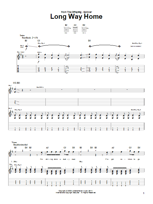 The Offspring Long Way Home Sheet Music Notes & Chords for Guitar Tab - Download or Print PDF