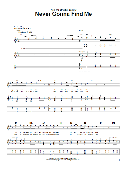 The Offspring Never Gonna Find Me Sheet Music Notes & Chords for Guitar Tab - Download or Print PDF