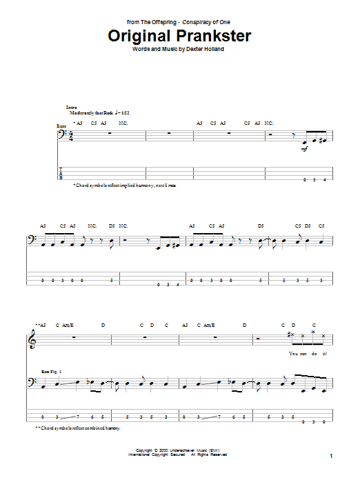 The Offspring Original Prankster Sheet Music Notes & Chords for Easy Guitar Tab - Download or Print PDF
