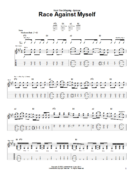 The Offspring Race Against Myself Sheet Music Notes & Chords for Guitar Tab - Download or Print PDF